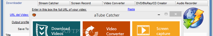 Showing the aTube Catcher interface